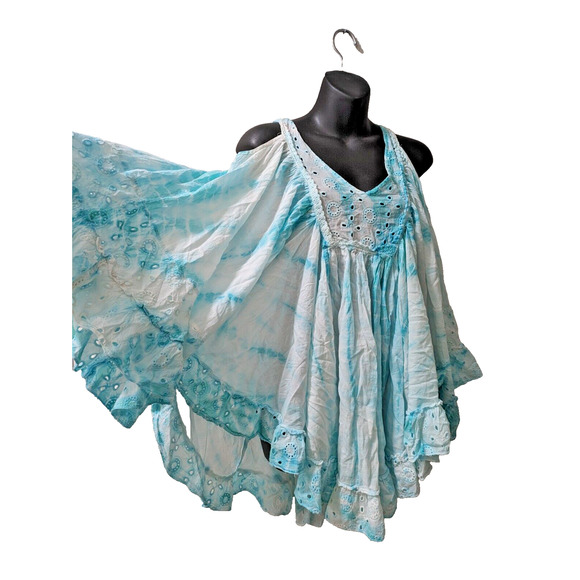 Pezzi Pazzi Blue White Boho Made in Italy Flowy Oversized Top Feminine Romantic - Picture 1 of 8